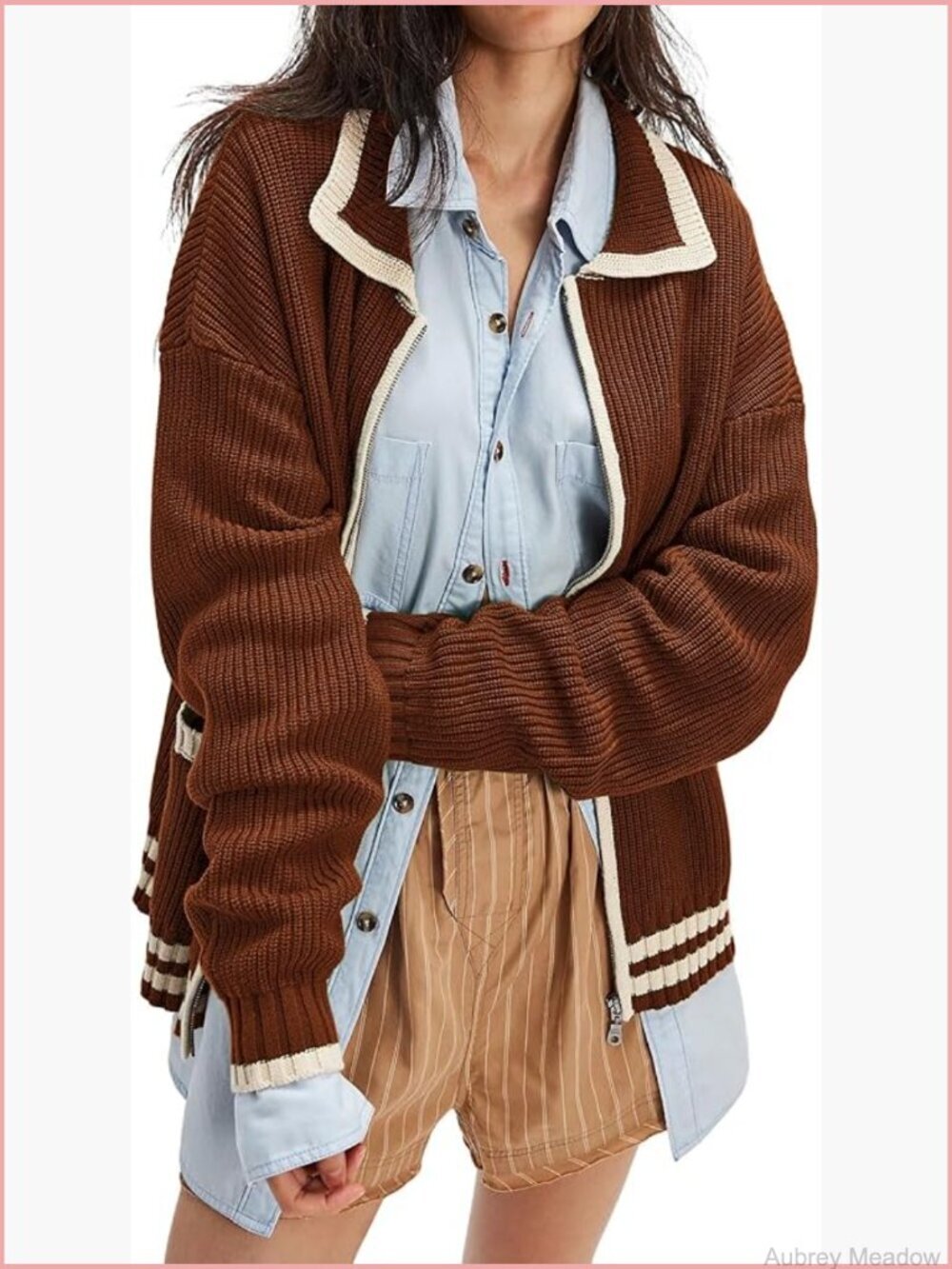 Casual Knit Zip Up Cardigan Sweater Open Front Oversized Jacket